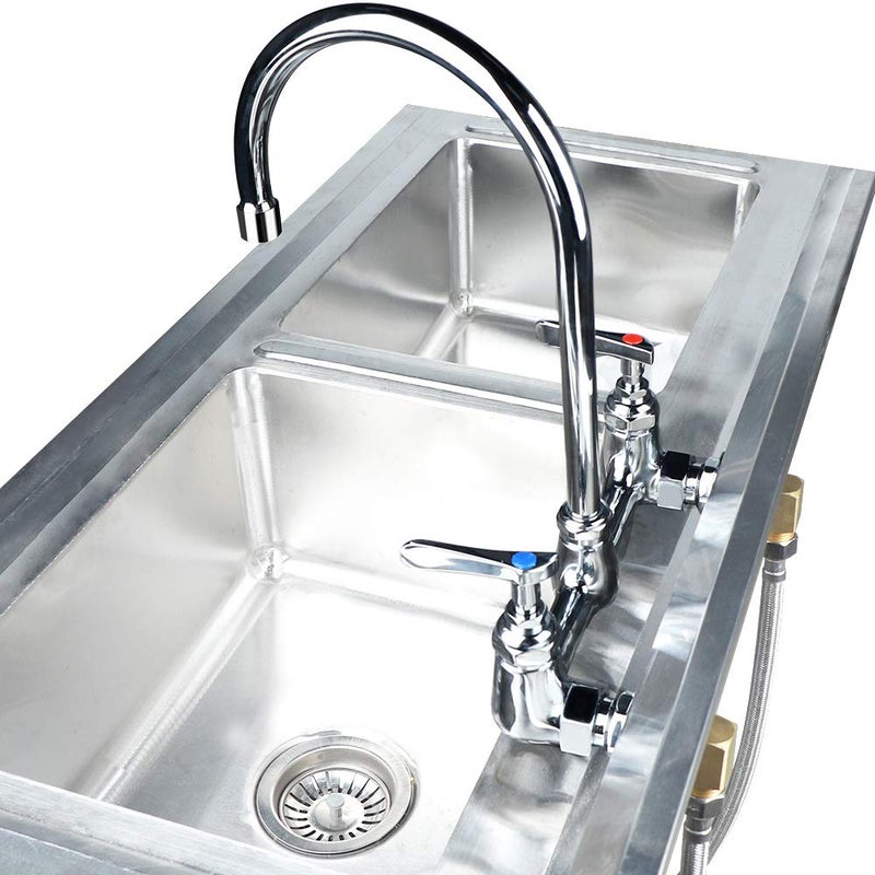 COOLWEST Commercial Wall Mount Faucet 8 Inch Center with 8" Gooseneck Swivel Spout, 2 Handles Heavy Duty Brass Kitchen Sink Faucet, Chrome Finish - Image 5